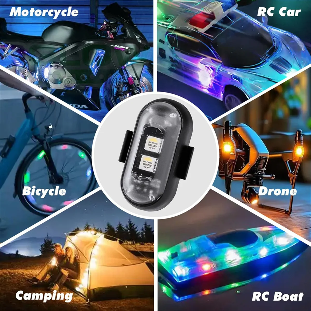6 قطع من مصابيح LED اللاسلكية للسيارة مع جهاز تحكم عن بعد، أضواء LED ستروب لاسلكية 8 ألوان لسيارة دراجة نارية بدون طيار