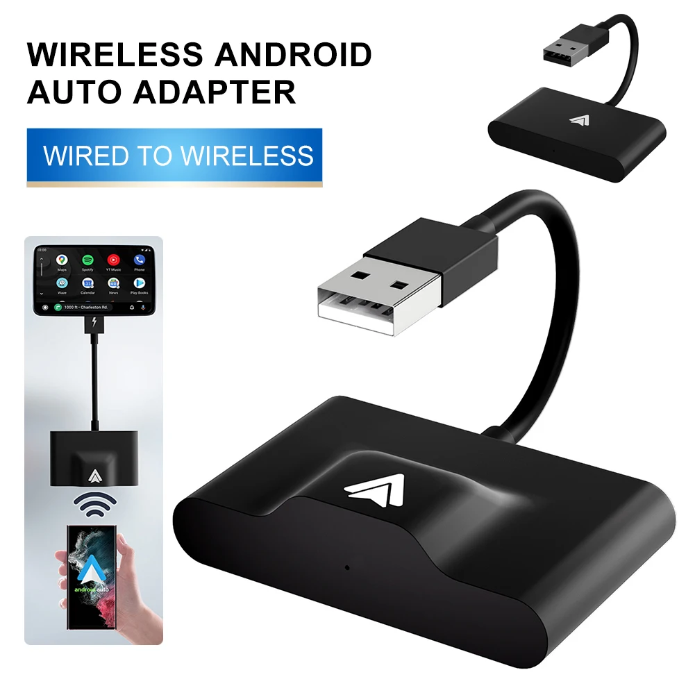 Android Auto Wireless Adapter Plug and Play Wired to Wireless Adapter for Android Auto 2.4G&5G WiFi Auto Pairing OTA Upgrade