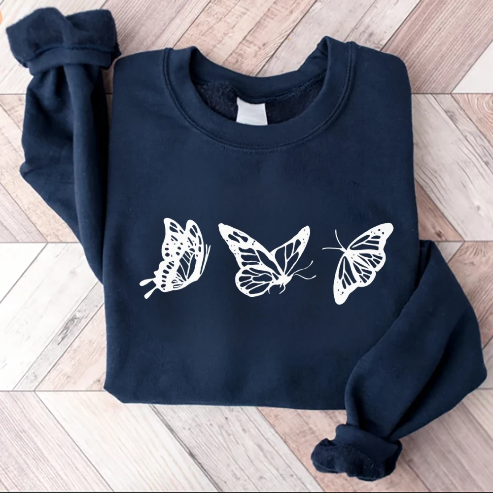 Butterfly Print Round-neck Women's Sweatshirts Harajuku Long Sleeve Casual Female Hoodie Street Aesthetic Clothes For Autumn