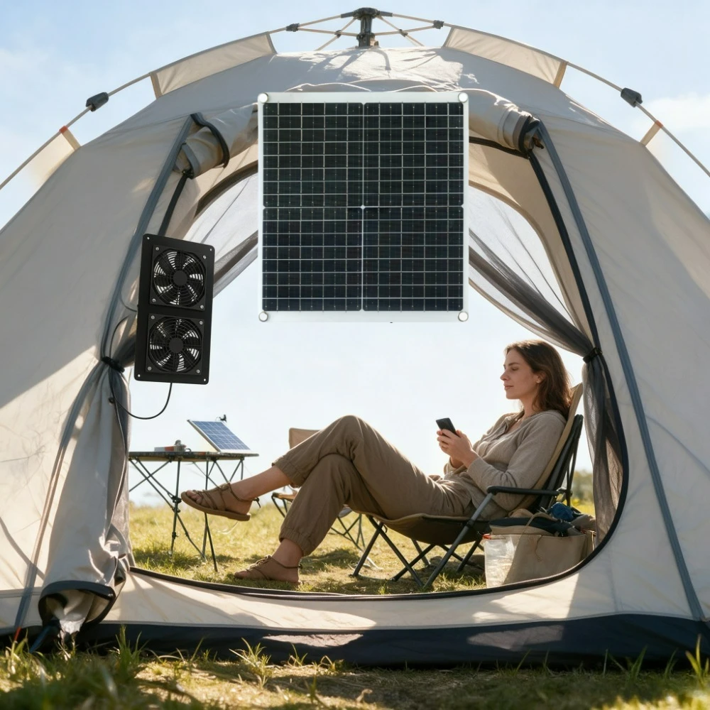 Outdoor 20W 30W Solar Powered Dual Vent Fan Monocrystalline Silicon Solar Panel IP65 Weatherproof Cooling Kit for RV Camper