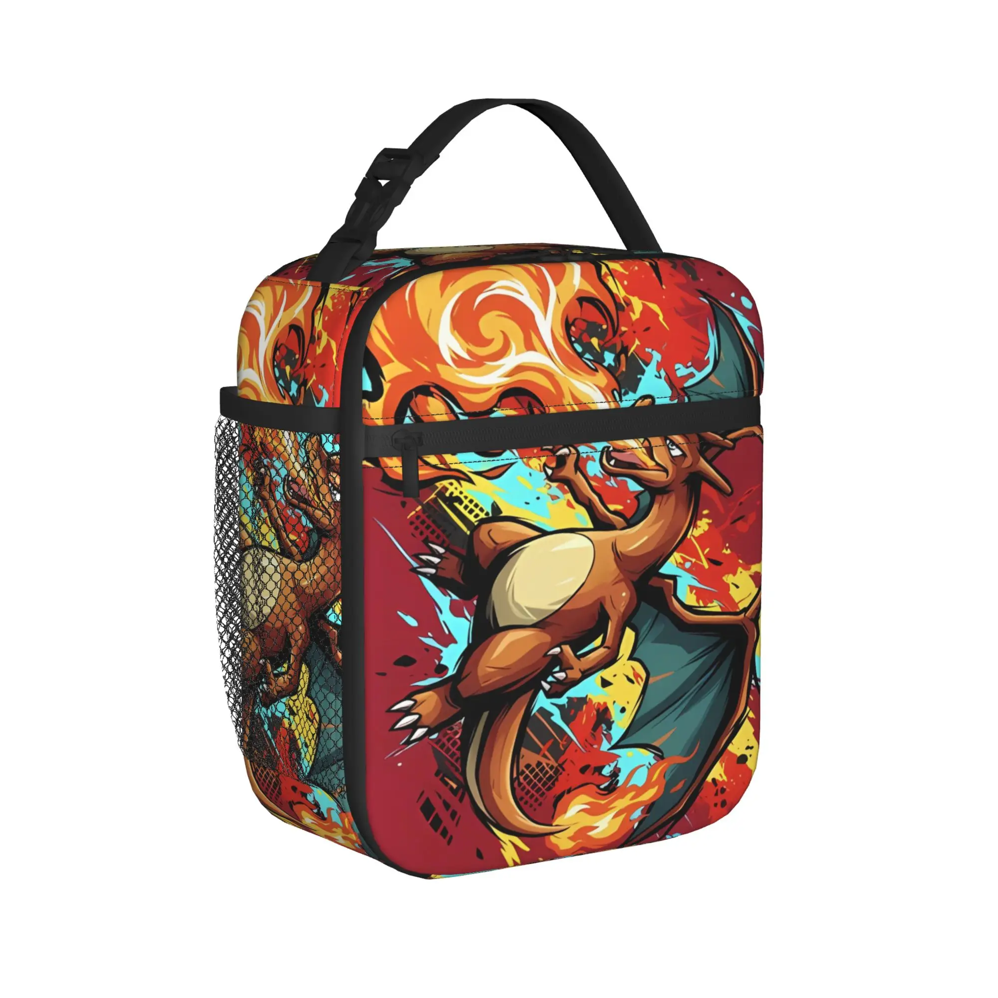 Charizard Swirl Fire Manga Lunch Bag For Girl Boy  Print Office Lunch Box Leisure Portable Oxford Cooler Bag