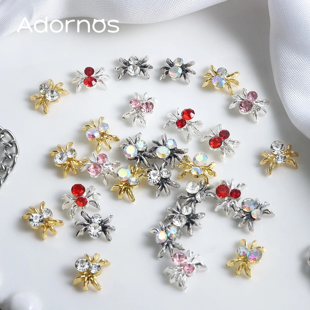 Halloween Nails Art Accessories Glitter Alloy Spider Beads Skull Nail Rhinestones Gothic DIY Manicure Decorations 3D Nail Charms