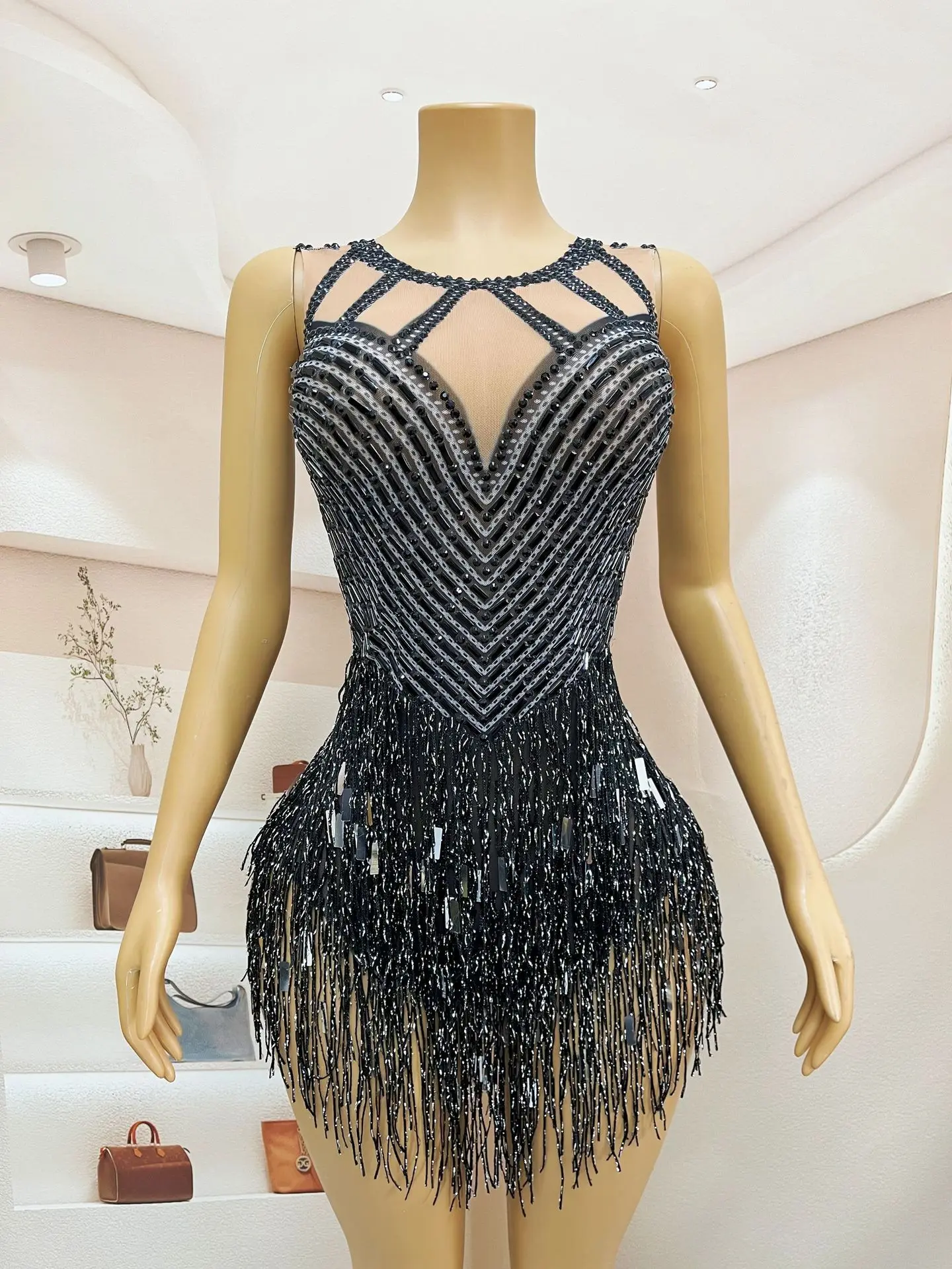 شرابة مطرزة حجر الراين نيسيي عالية شوكة أداء الرقص اللاتينية فستان سهرة الأميرة حفلة عيد ميلاد عشاء ترفرف