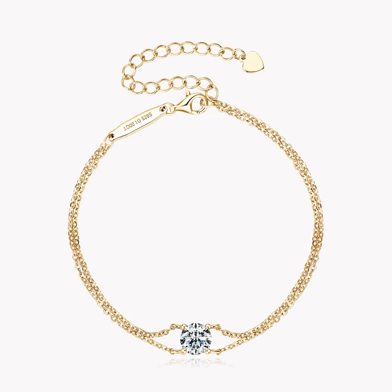 Anziw Real 925 Silver Double Chain Bracelet 6.5mm 1.0ct D Color Moissanite Bracelets With GRA Certificate Jewelry for Women Gift