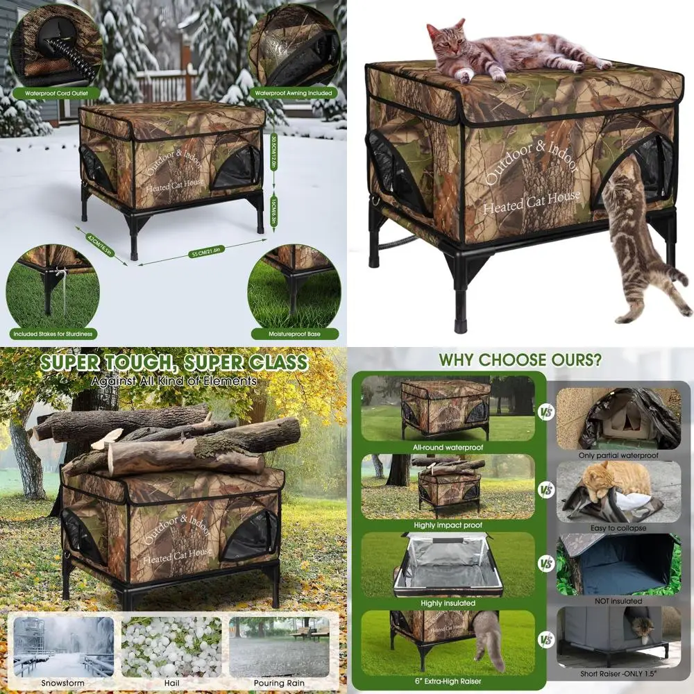 

Insulated Outdoor Cat Shelter with Heating Pad for Winter, Weatherproof Elevated House for Stray Cats (22x16.5x18)