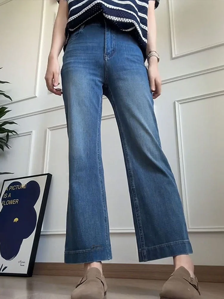 

Расклешенные джинсы с высокой талией, женские облегающие эластичные универсальные брюки с девятью точками, летние повседневные хлопковые эластичные джинсовые брюки Bootcut