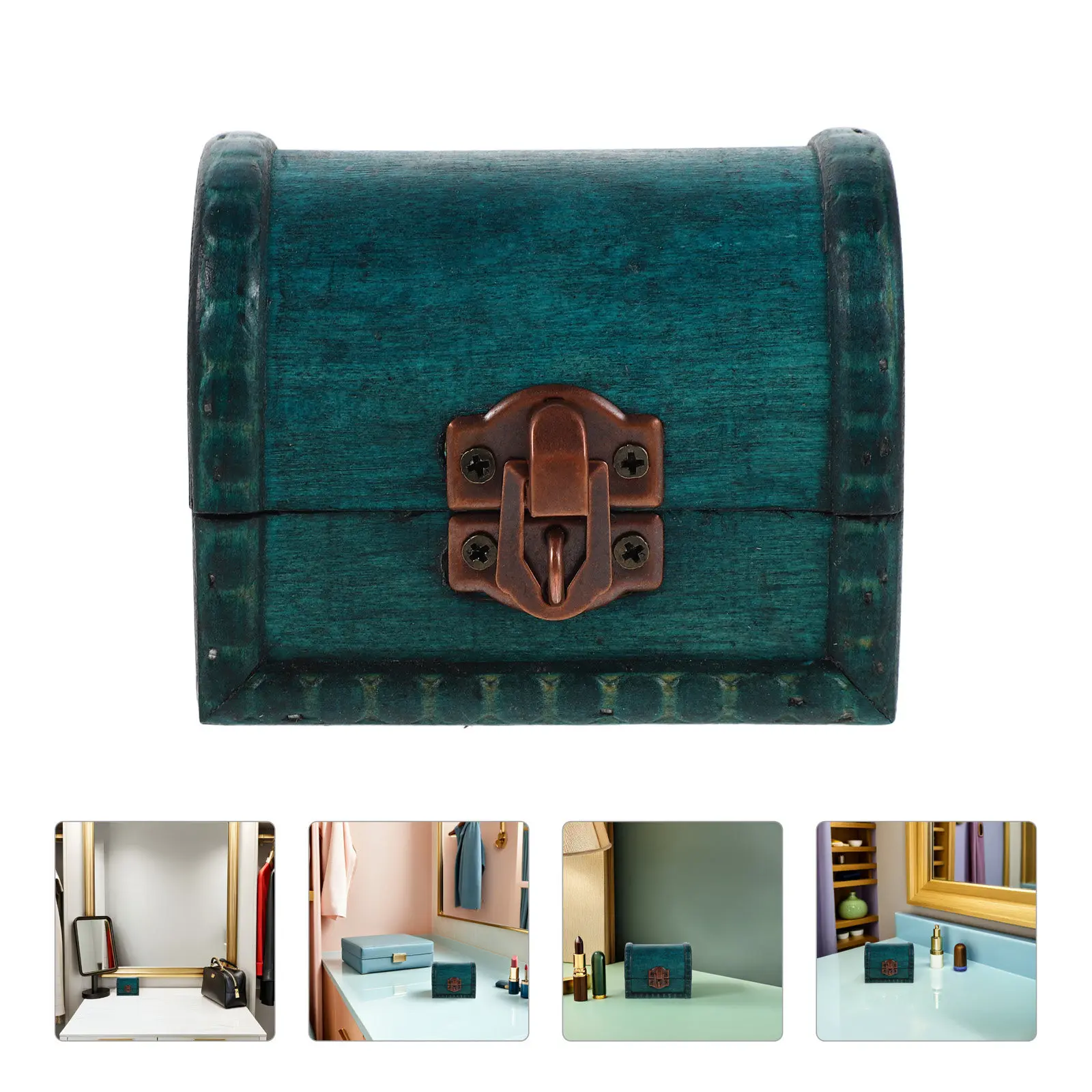 

Vintage Wooden Jewelry Box Treasure Chest Rustic Keepsake Organizer Rings Bracelets Earrings Necklace Holder Household