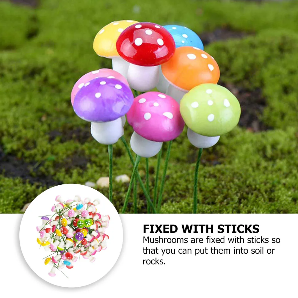 

100Pcs Foam Simulation Mushrooms Artificial Mini Colorful Garden Park Decor for Bonsai Fairy Tale Landscape Decoration