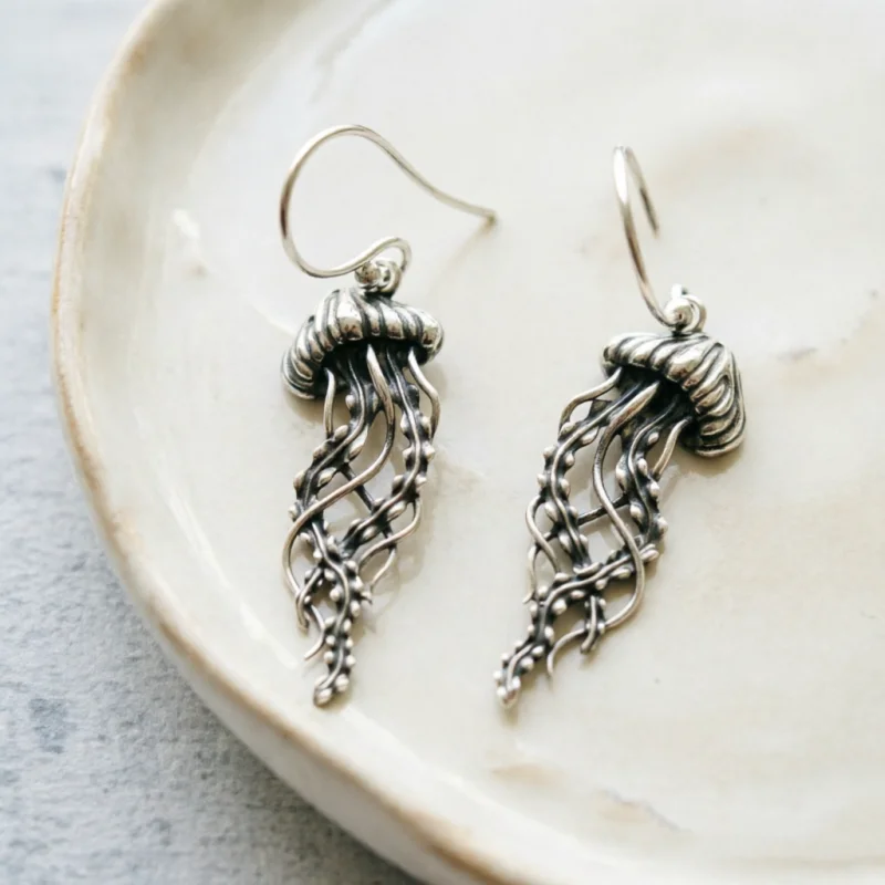 Vintage-Kunst-Design Quallen-Ozean-Stil Handgefertigte Hängeohrringe Eleganter Damenschmuck für Festivals und Urlaube
