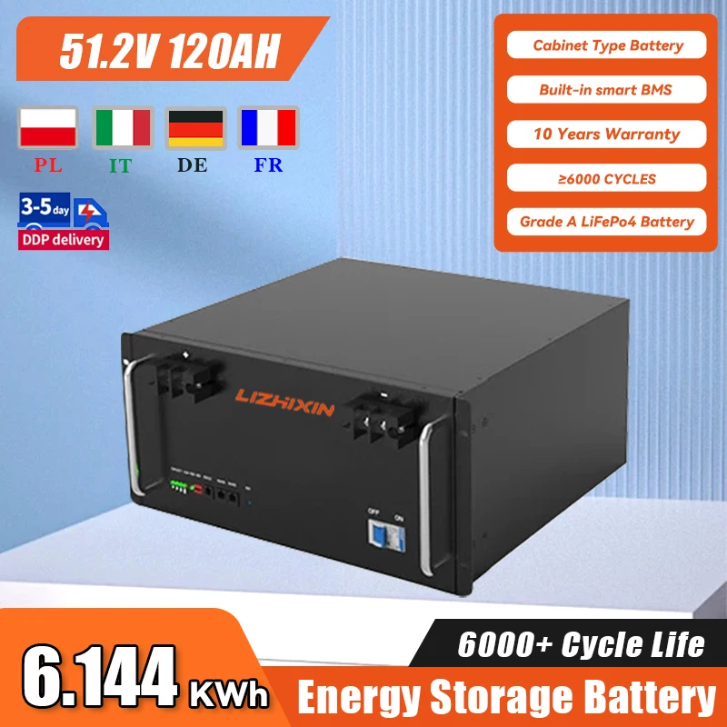 51.2V 120ah Rack Mounted LiFePO4 Battery 100ah 200ah 300ah Lithium Battery for 5kw 7kw 10kw Solar Energy Power System