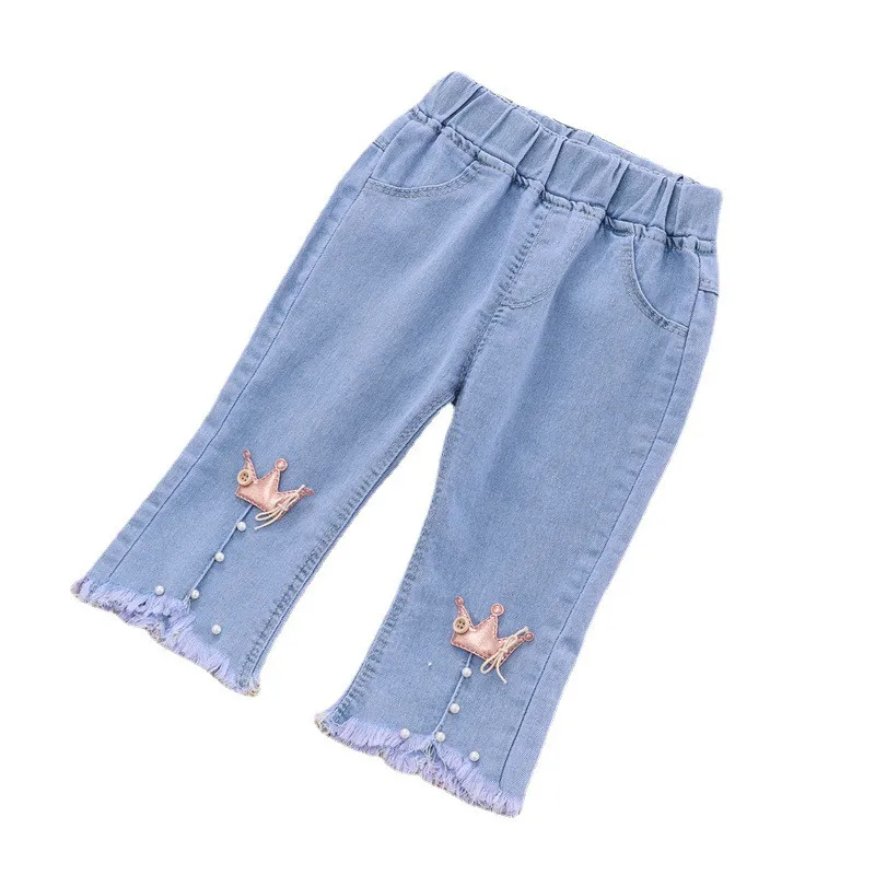 Kids Girl Jeans Cartoon Long Pants Summer Casual Trousers