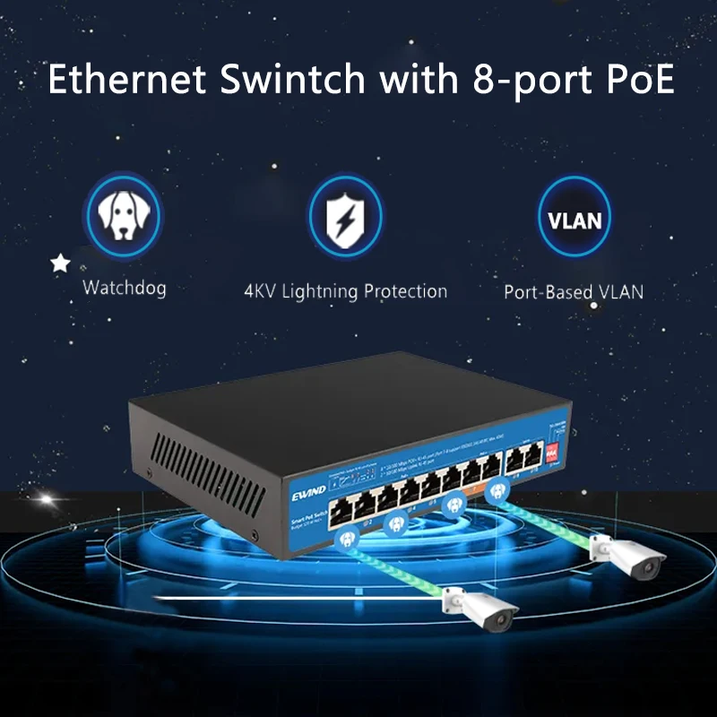 POE 네트워크 스위처, 8 포트, 100Mbps, 2 업 링크, 120W, 허브 인터넷 스플리터, IP 카메라용 플러그 앤 플레이, AI 스마트, 48V 스위치