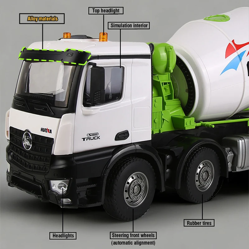 Huina 1537 RC Truck 1:14 Remote Control Heavy Duty Cement Mixer Car Electric Concrete Engineering Vehicle Model Kid Boy Gifts