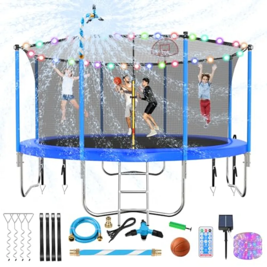 

Outdoor Trampoline 16FT with Basketball Hoop and Net in Blue for 4-6 and Adults Durable Steel Frame and High-Quality Mat