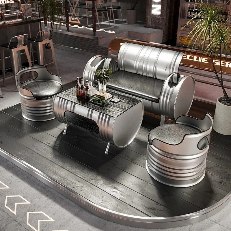 Industrial wind oil drum, card seat, sofa bar, waiting area to negotiate, rest area, commercial table and chair coffee table com