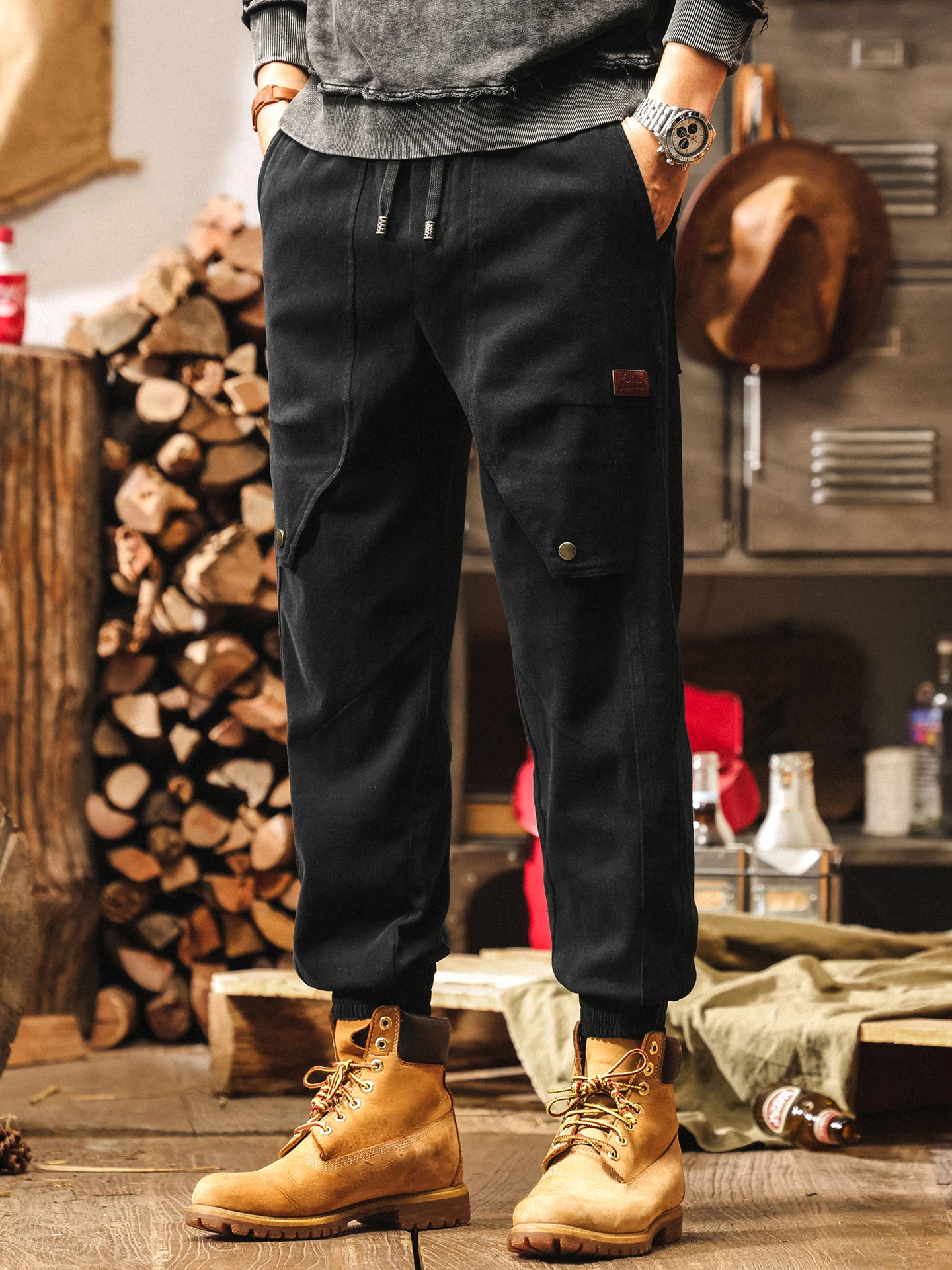 

American Retro Loose Fit Men's Workwear Pants Bla Autumn Winter Casual Trousers with Cuffs Faionable Brand Youth Leisure