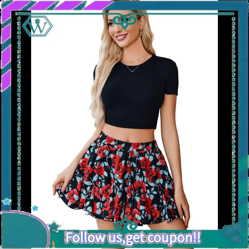 A09P レディース プリーツ スケータースカート ベーシック カジュアル ハイウエスト フリル フレア ミニ ランジェリー スカート