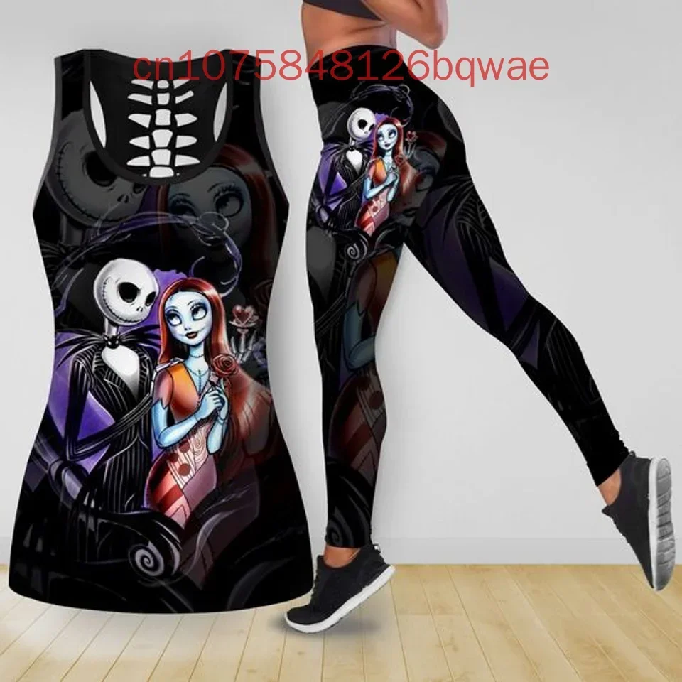 Disney Jack Skellington Hollow Vest and Womens Leggings Y2k Yoga Suit Fitness Leggings Sports Suit Tank Top Legging Yoga Set