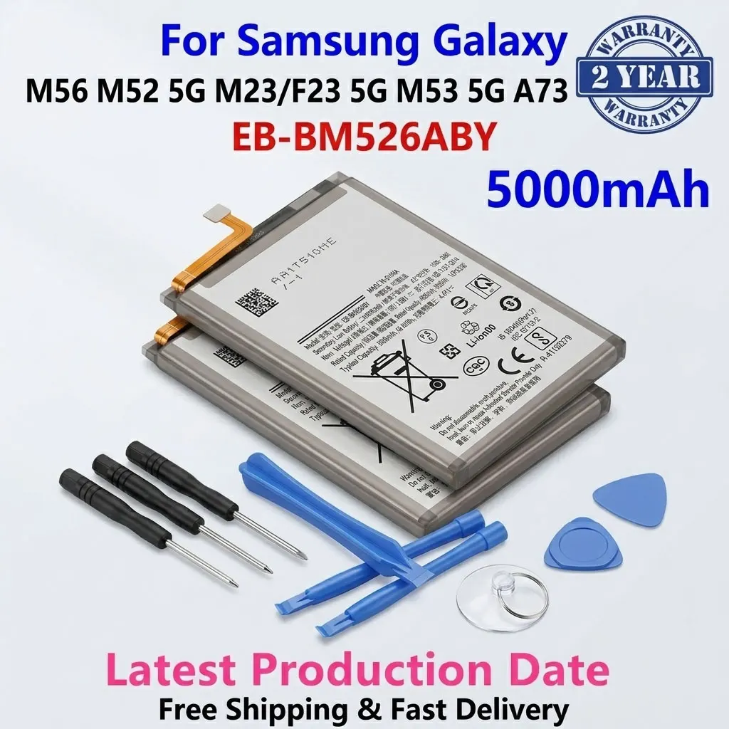 

5000mAh EB-BM526ABY EB-BM526ABS Battery For Samsung Galaxy M56 M52 M23 F23 M53 5G A73 Mobile Phone