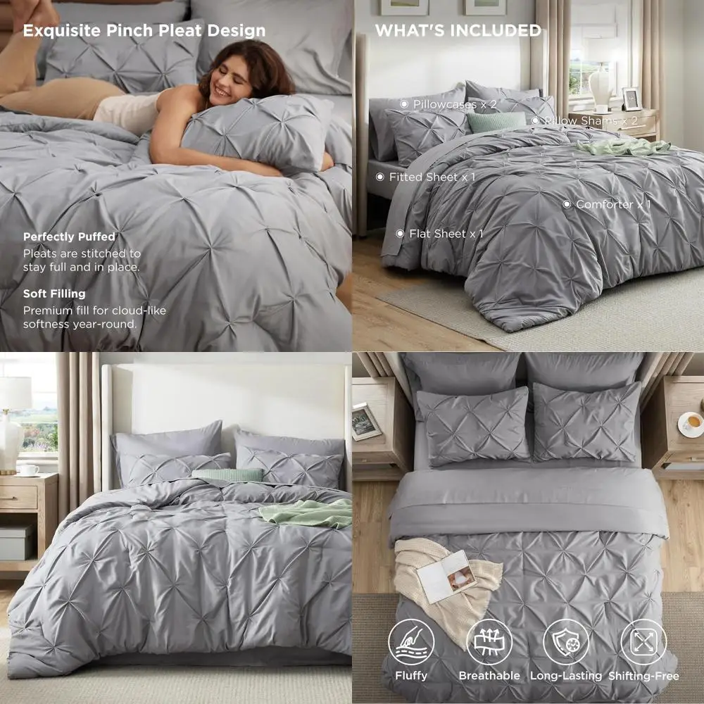 

Серый комплект из 7 предметов: очень большой комплект постельного белья King с технологией GentleSoft ™ Комплект постельного белья с дизайном пинтак, подарочный набор, включает простыни, наволочки и декоративные наволочки.