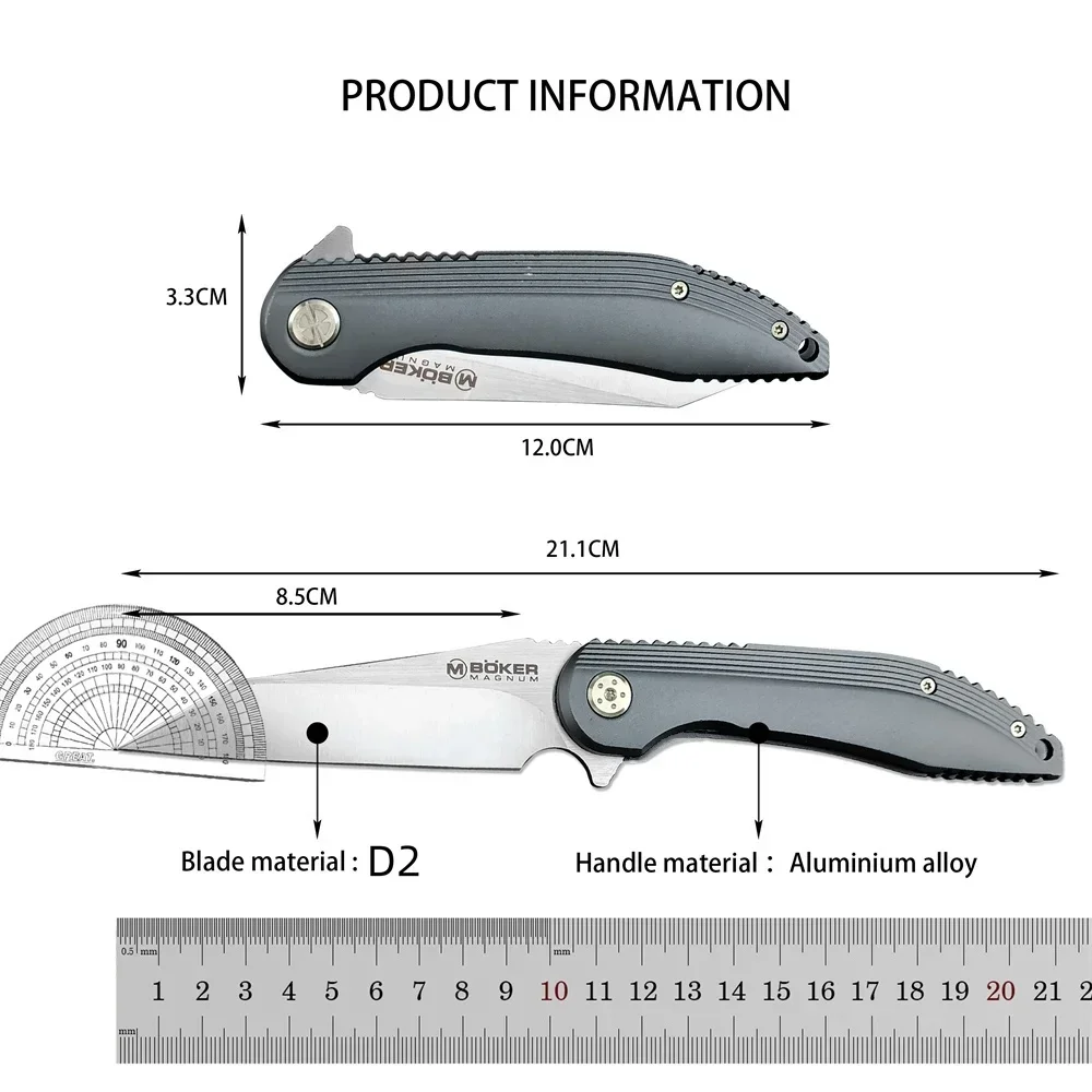 Boker Magnum Bearing Knife 440C Blade Aluminum Alloy Handle Outdoor Folding Knife Multi-function EDC Men\'s Camping Hunting Tool