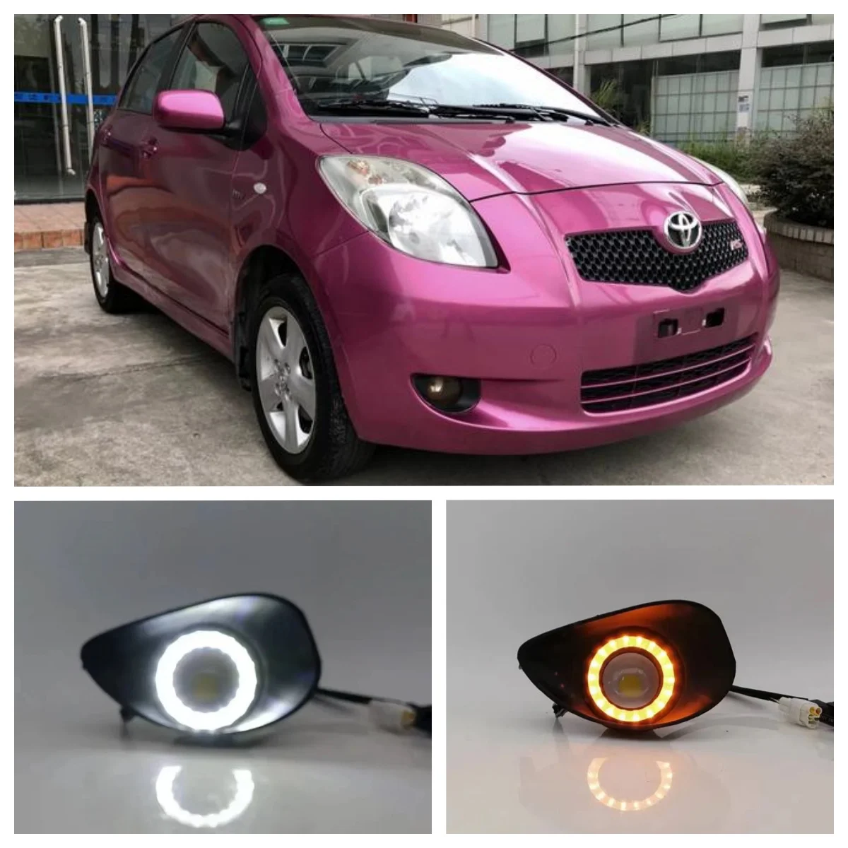 

LED Fog Lights Assembly For Toyota Yaris Vios Belta 2006 2007 2008 Dual Color Angel Eye Daytime Running Lights Fog Lamp Kits