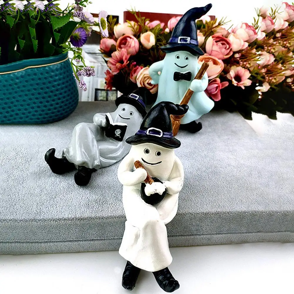 Ghost Ornament For Halloween Spooky Halloween Ghost Ornaments Resin Figurines For Home Office Decor Cute Sweeping Sitting