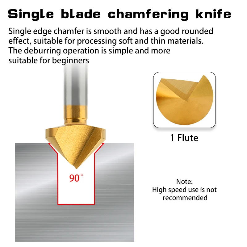 Imagem -02 - Hss com Cobalto Chanframento Faca Titânio-banhado 90 Graus Single-gumes Três-flauta Countersink Buraco Rebarba Trimmer Chanfro