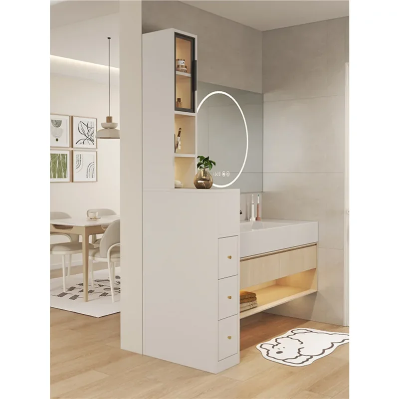 Simple modern cream wind bathroom side cabinet rack toilet dry area partition dry and wet separation side cabinet storage