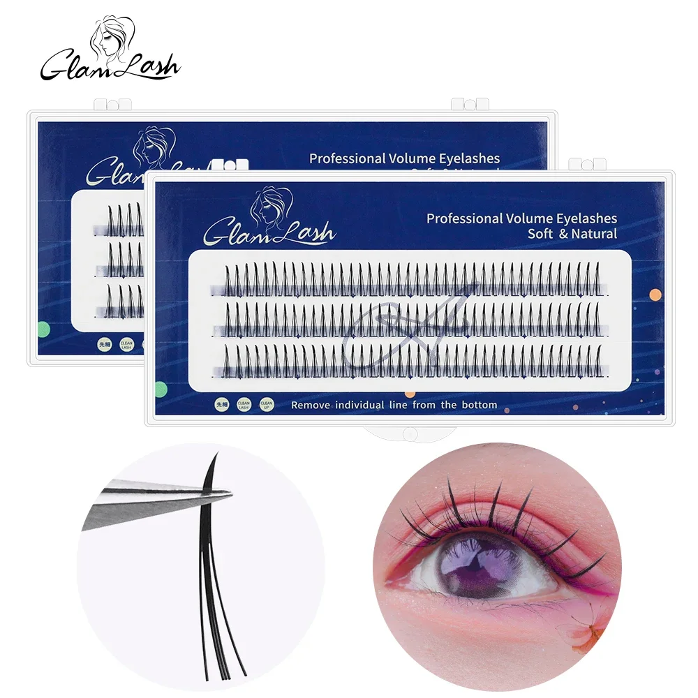 GLAMLASH A/M Natural Cluster Fishtail Type Dovetail Eyelash Extension Premade Volume False Grafted Thick Spikes Lash Soft Makeup