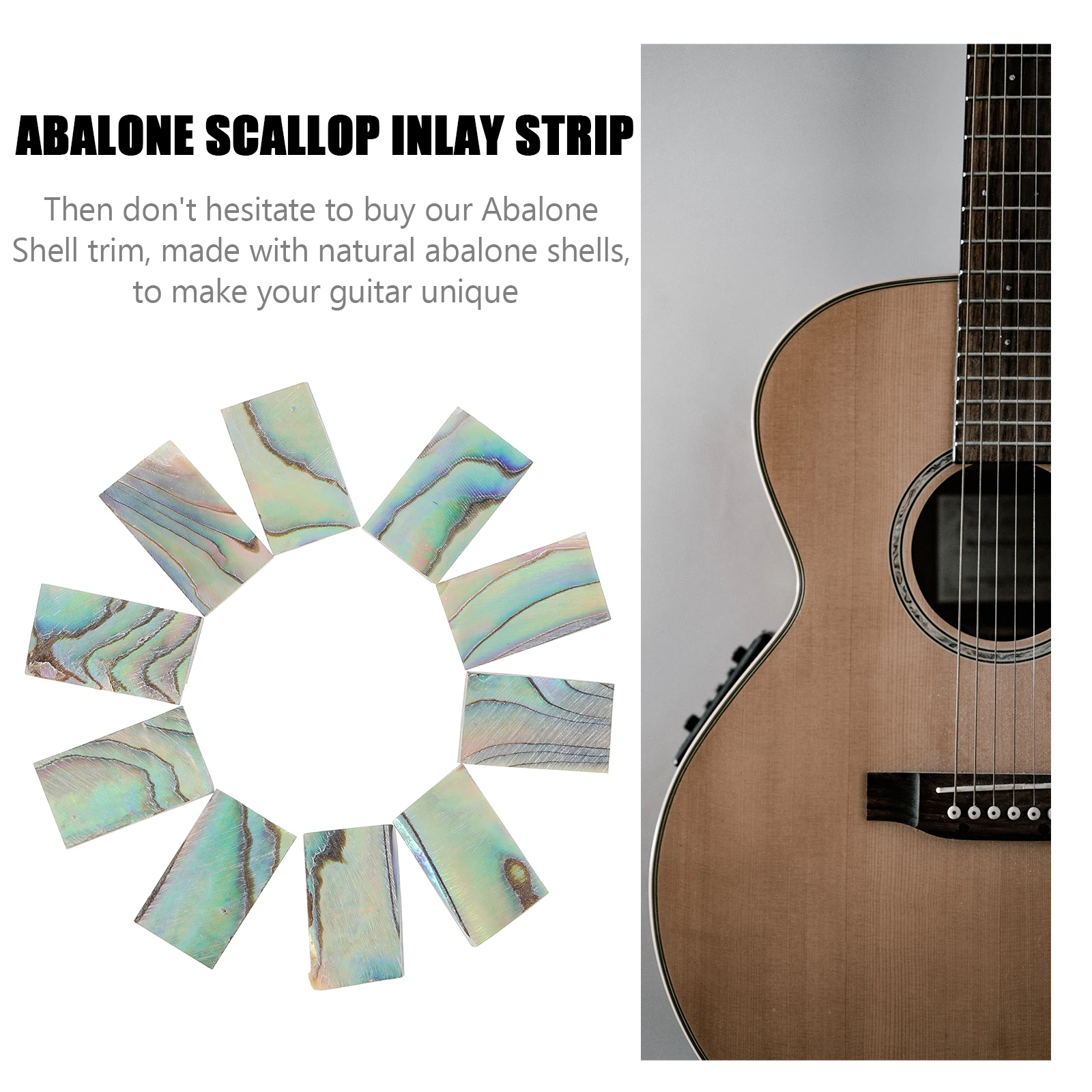 

10 Pcs Abalone Shell Inlay Strips Guitar Musical Instrument Decoration Sound Hole Natural