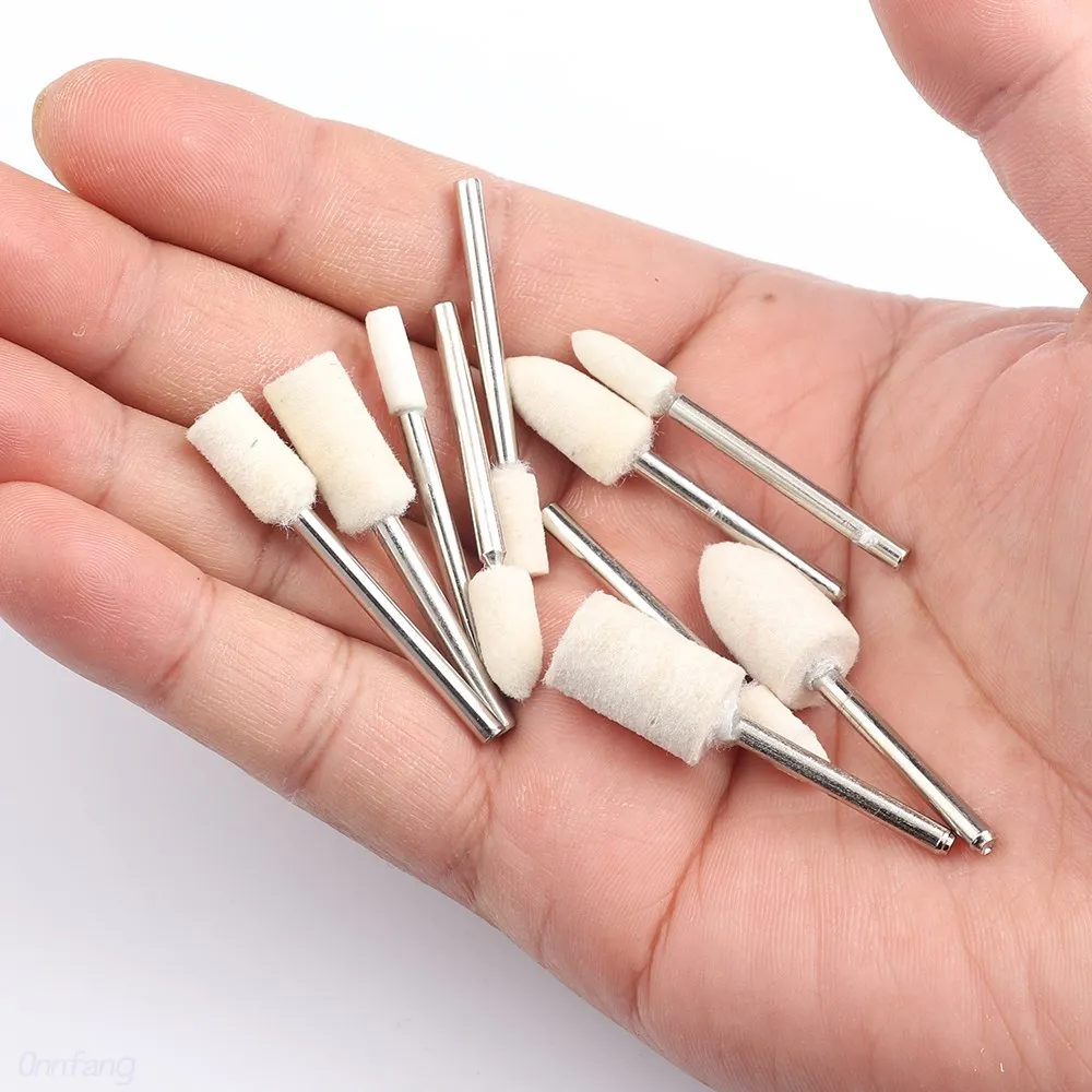 10Pcs/5Pcs Wool Felt Mounted Polishing Buffing Wheel OD 3-10mm grinding head For Dremel Drill Rotary Tool 3mm Shank