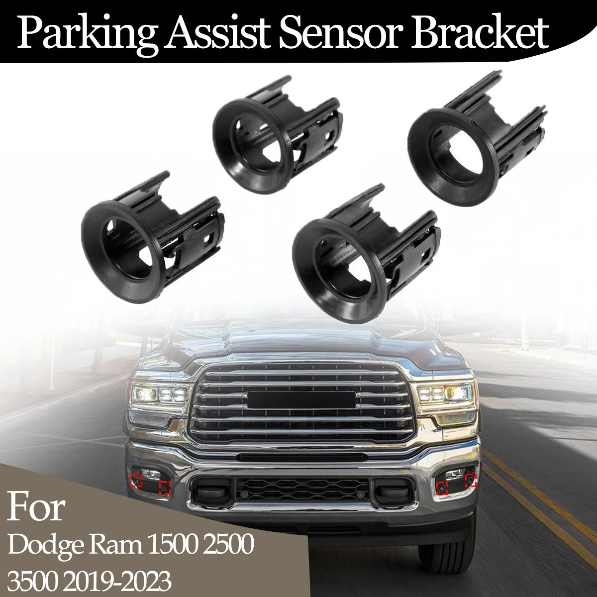 4PCS Parking Assist Sensor Bracket Bezels for Dodge Ram 1500 2500 3500 2019-2023 Bumper Parking Radar Bracket Holder