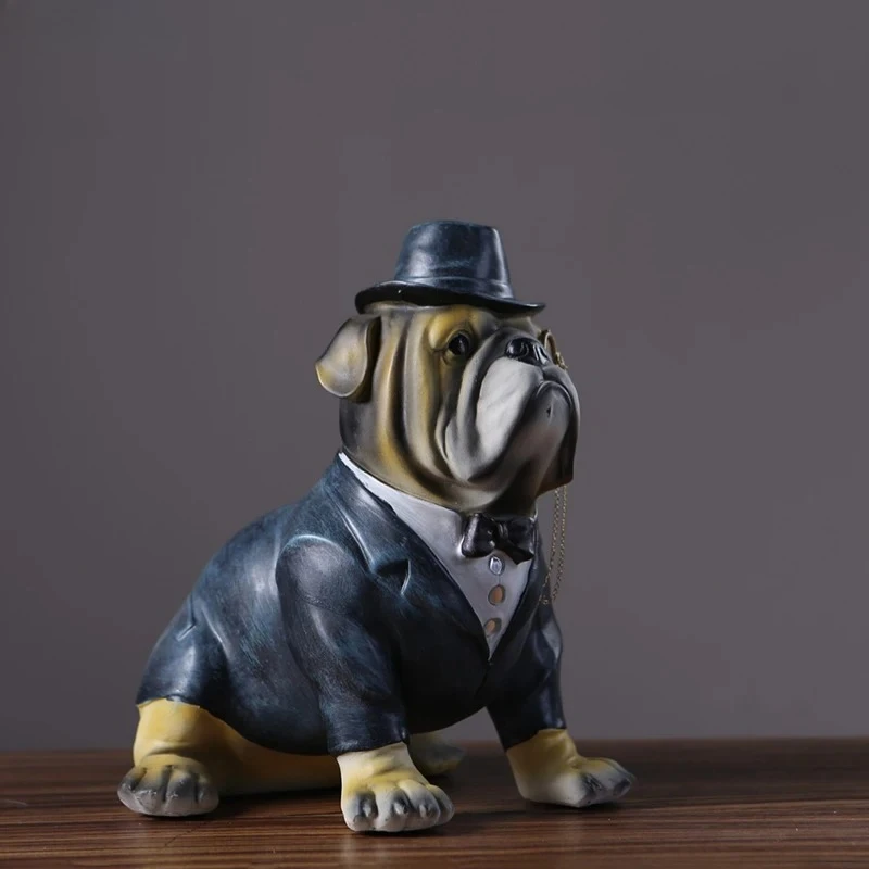 Gentleman French Bulldog Statue Simulated Animal Ornaments Desk Decoration Exquisite Crafts Puppy Sculpture Room Aesthetic Decor