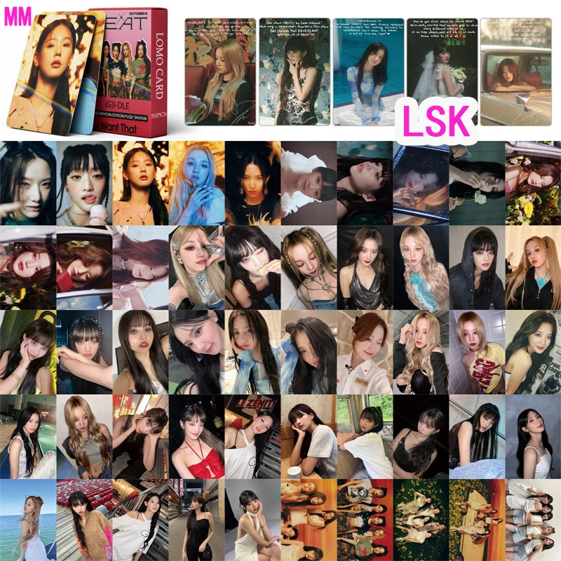 

55pcs/set Kpop(G)I-DLE Laser Card Album HEAT Glitter LOMO Card Holographic Small Card Minnie Song Yuqi Gidle Postcard Fans Gift