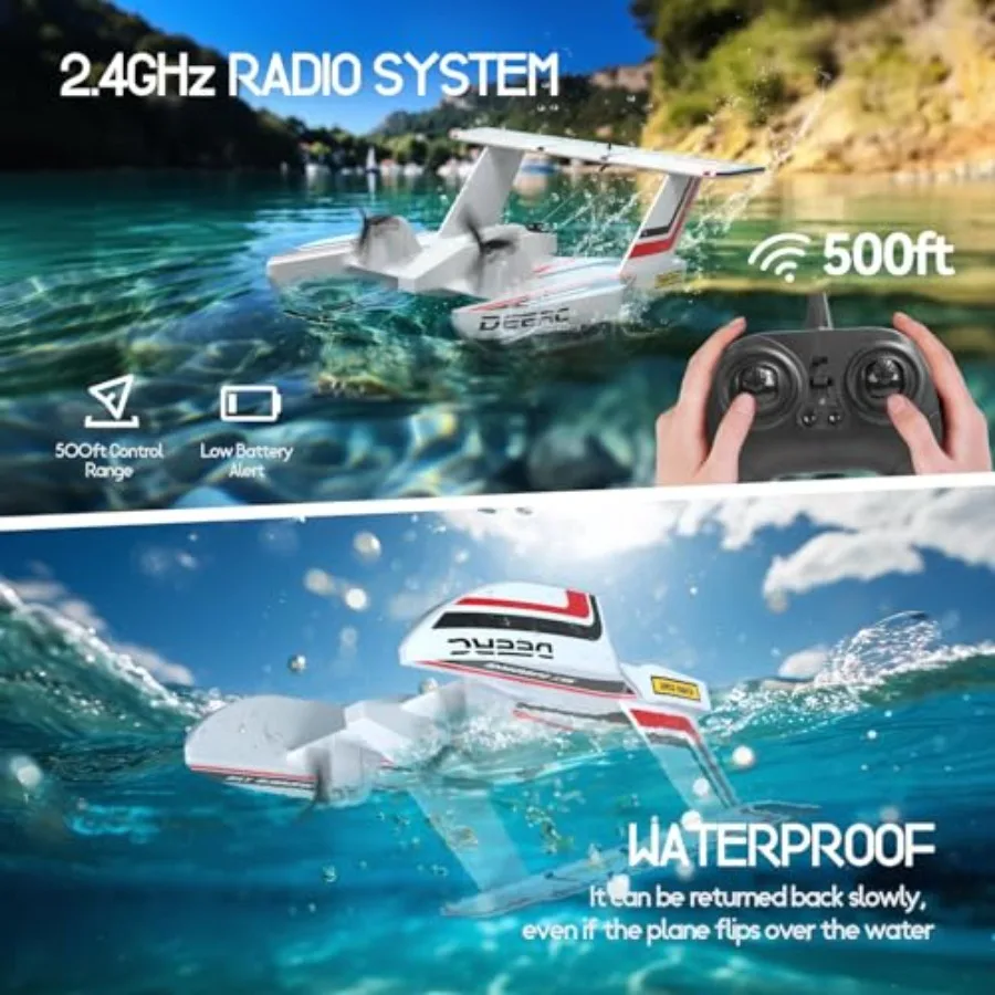 RC Plane for Water Land Air, Amphibious Tri-Phibian Aircraft, 3CH Remote Control Plane W/ 2 Batteries, 2.4GHz RTF Airplane Glid