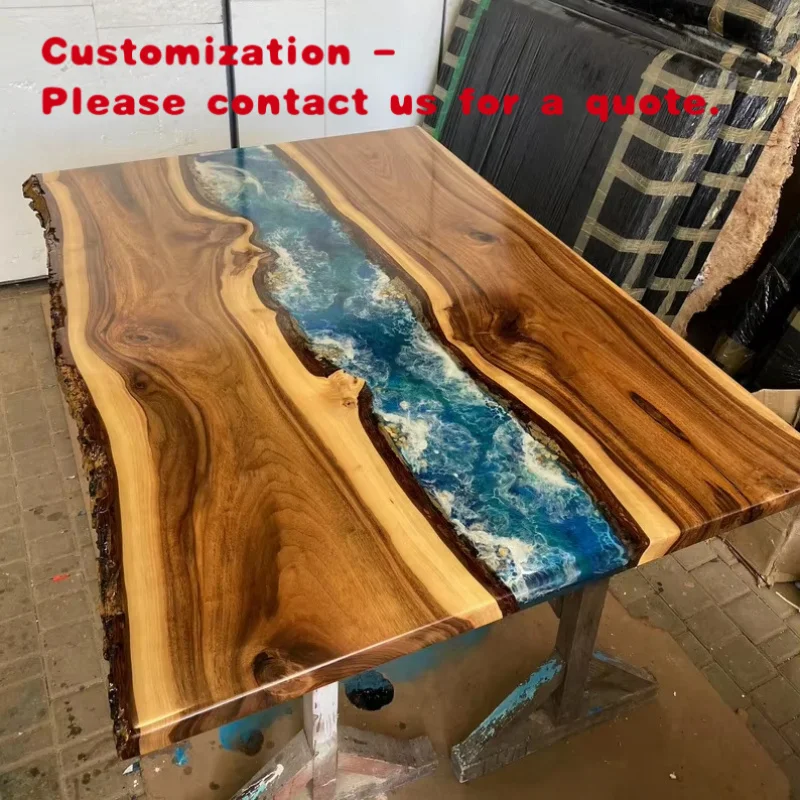

custom.Wavy Resin Epoxy River Table Golden Tea Table River Table