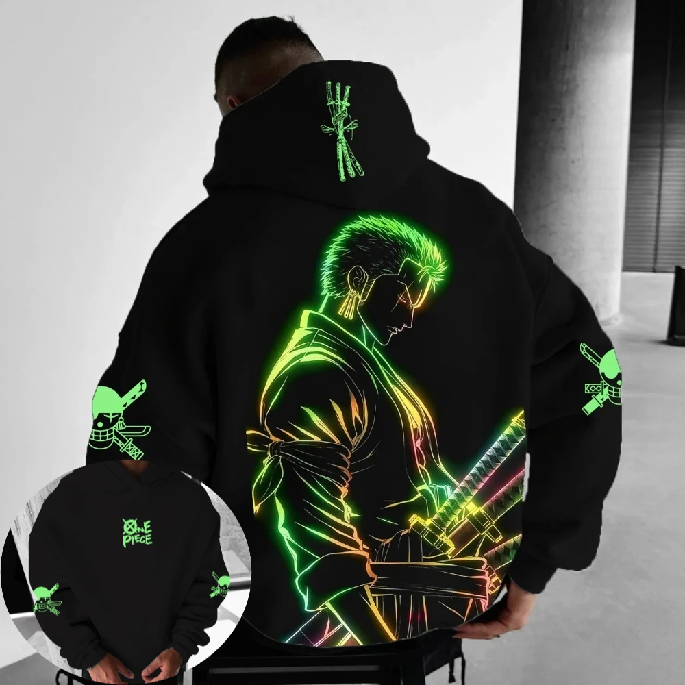 ONE PIECE Baumwoll-Kapuzenpullover Roronoa Zoro Japanischer Anime Punk Boy Kinder-Langarmkleidung