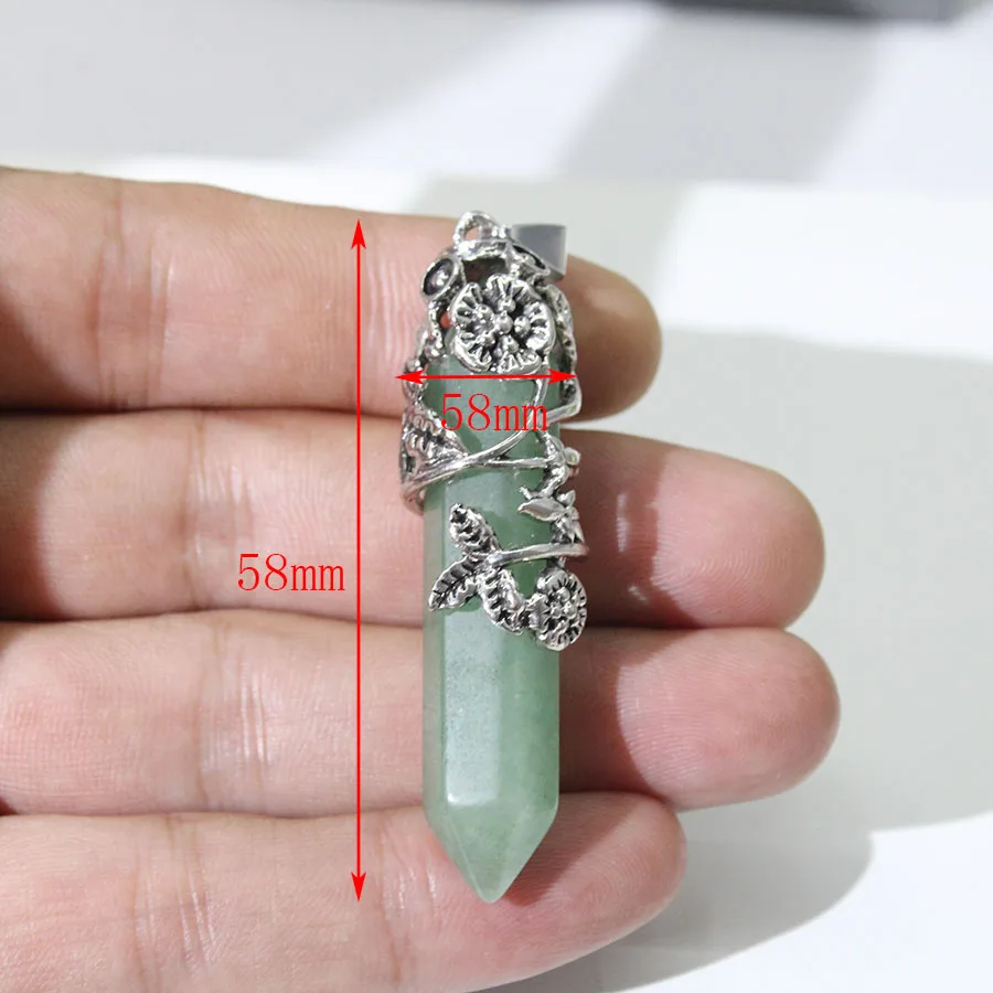 6 خمر سبائك زهر البرقوق الحجر الطبيعي سداسية العمود المعلقات DIY بها بنفسك شقرا مجوهرات و البندول اكسسوارات بالجملة