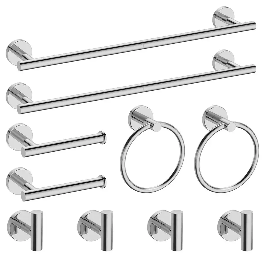 

Набор фурнитуры для ванной комнаты из 10 предметов, включает 24-дюймовые вешалки для полотенец для ванной комнаты, настенный держатель для туалетной бумаги, крючки для полотенец для летучей мыши