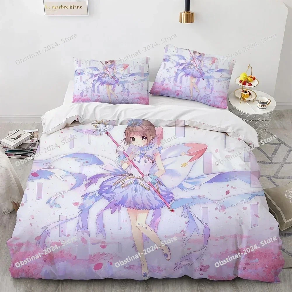 Anime Cardcaptor Sakura Bedding Set Print single Comforter Quilt Bed Cover Duvet Cover Pillow Case 3 Pieces Sets Kids Adult Size