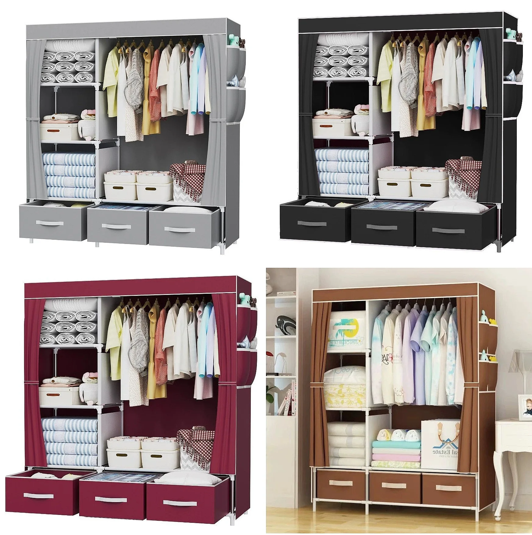 Simple Wardrobe with Storage Boxes Dustproof Clothes Organizer for Dorm Room Modern Minimalist