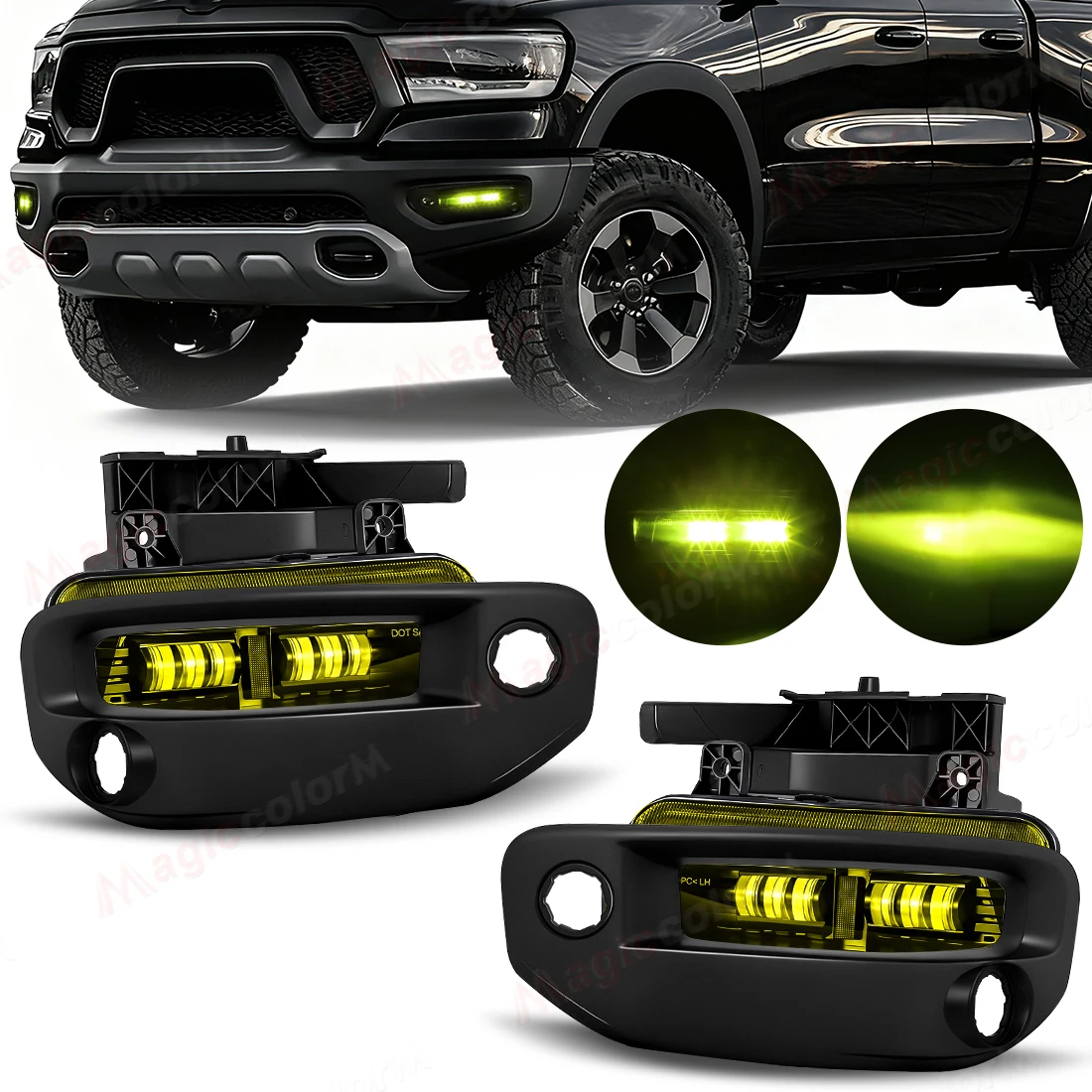 

Светодиодные желтые противотуманные фары для Dodge Ram 1500 2019-2024, дневные ходовые огни (DRL), передние бамперные фары, 12В
