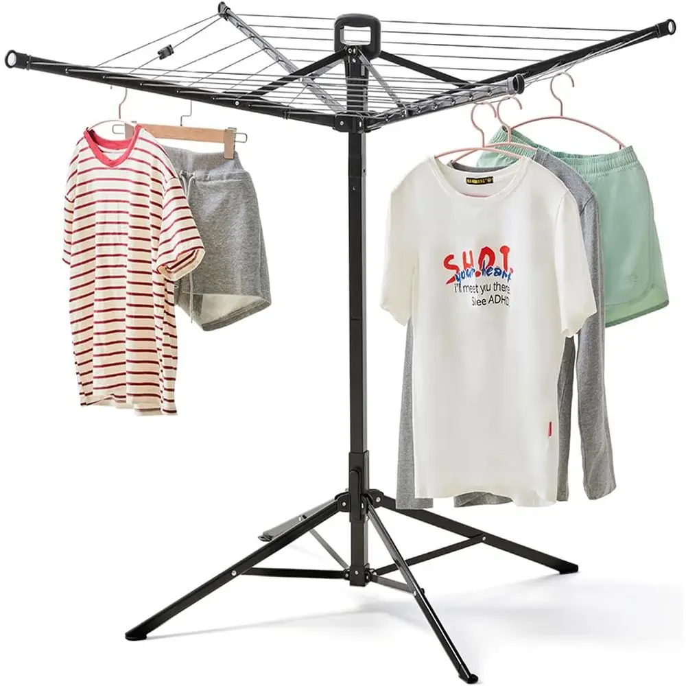 Outdoor 65 Umbrella Clothes Drying Rack with Push-Pull Handle, Foldable for Balcony, Patio, and Backyard, Space-Saving Air Dryer