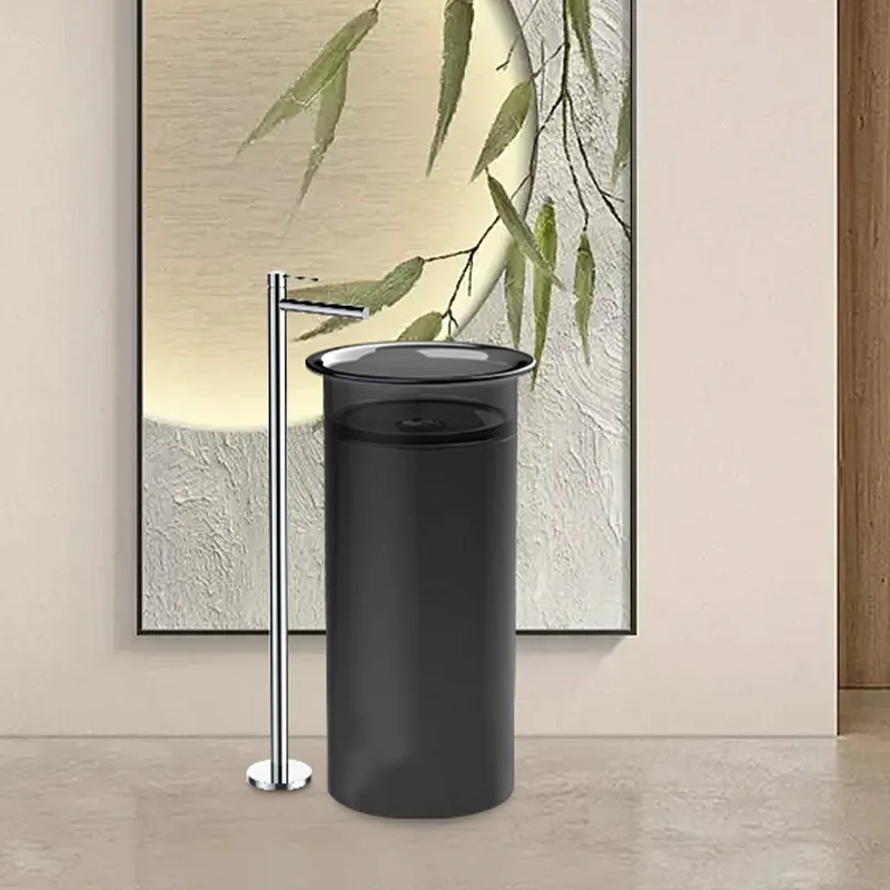 Integrated blue round wash basin, bathroom hand wash face column basin, outdoor balcony resin color column basin