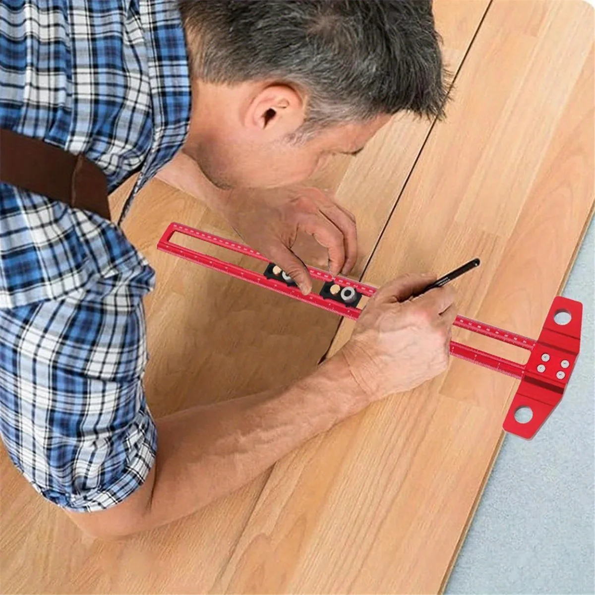 T61C_Woodworking 2-in-1 Drilling Positioning Scoring Ruler Scriber 30cm