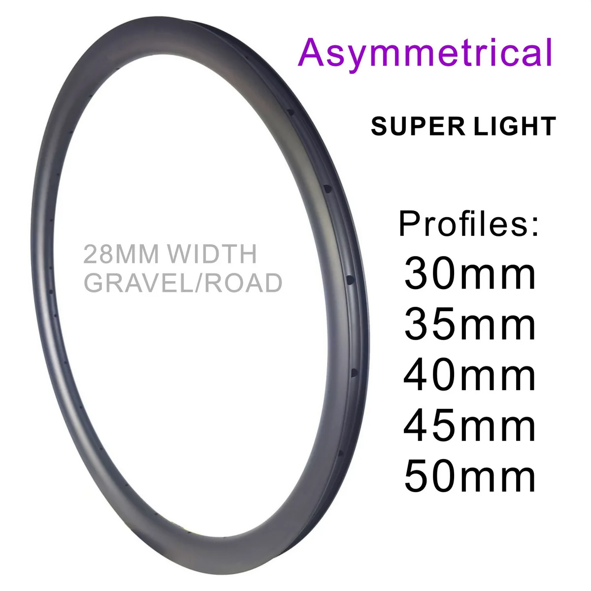 Asymmerical Road Carbon Rims 28mm Width Tubeless With Hook 29ER Gravel Bicycle Ring 700C Light Toray T800 Disc Brake