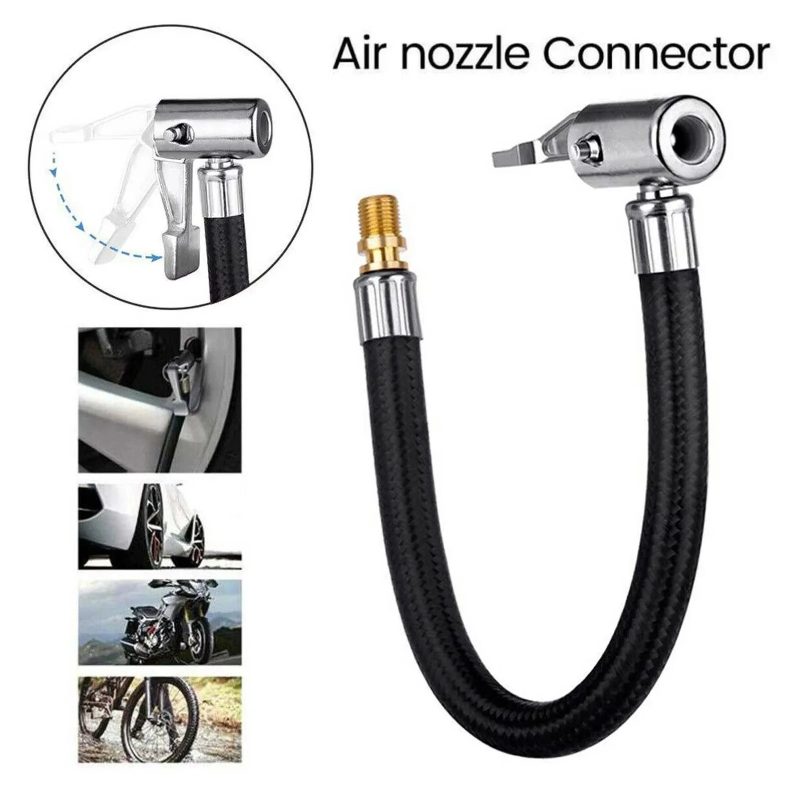 10cm/40cm Flexible Steel Tire Valve Extension Tube Air Chuck Air Pump Adapter Car Accessories for Emergency Power Supply