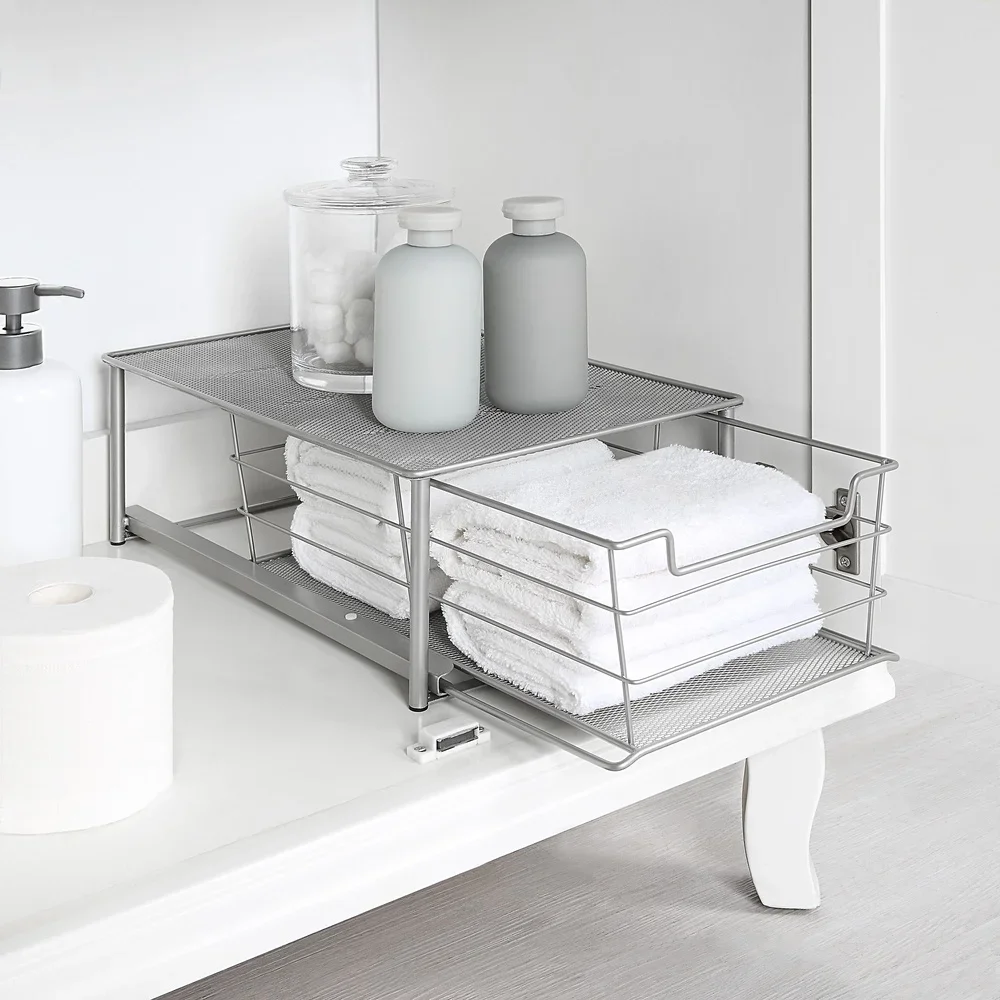 Piccolo cassetto scorrevole impilabile Organizzatore da bagno Cestino scorrevole salvaspazio per riporre oggetti Facile accesso Costruzione in acciaio durevole