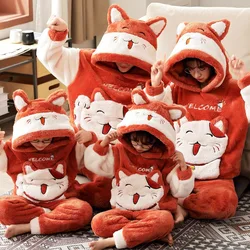 Winter Family Parent-Child Outfits Pijamas Sets Thicken Pyjamas Sleepwear Women Men Loungewear Child Cartoon Cat Leisure Wear